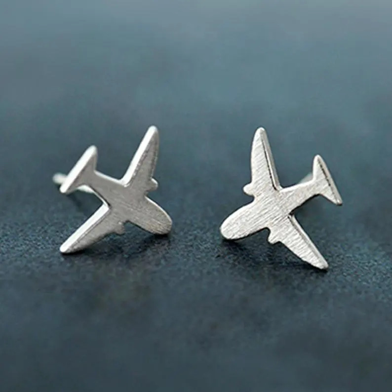 925 Sterling Silver Handmade Attractive Airforce Airplane Aeroplane Jet Stud Earrings