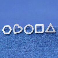 925 Sterling Silver Handmade Geometric Shape Circle Square Triangle Stud Earrings