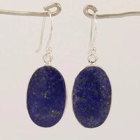 925 Sterling Silver Beautiful lapis lazuli Oval Flat Stone Hoop Earring