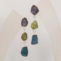 925 Sterling Silver Handcrafted Iolite Peridot and Apatite Rough Stones Dangle Earrings