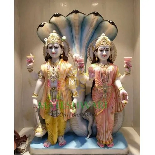 Polished Marble Laxmi Narayan Statue