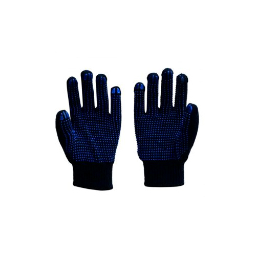 Dotted Gloves - Cotton Full Finger, Blue-Black Color | Breathable Material, Enhanced Grip with Rubber Dots