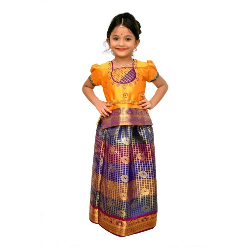 Multicolor Kids Traditional Pattu Pavadai