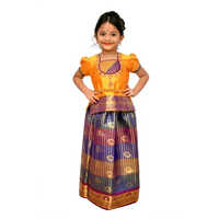 Kids Traditional Pattu Pavadai - Silk Fabric, Multicolor, Available In Multiple Sizes | Ideal For Summer, Washable, Features Blouse, Skirt & Scarf
