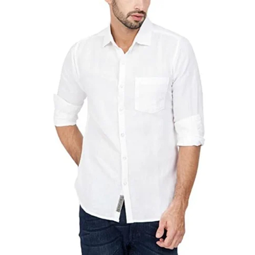 Men White Plain Cotton Shirt