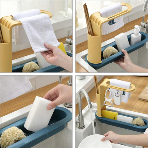 7677 TELESCOPIC SINK ADJUSTABLE SPONGE SOAP DISH CLOTH HOLDER DRAINER TRAY