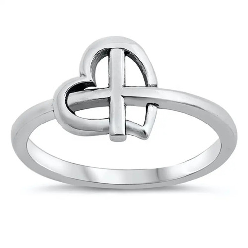 925 Sterling Silver Unique Handmade Heart Cross Plain Silver Ring