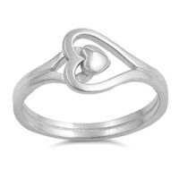 925 Sterling Silver Handmade Double Heart Ring Solid Silver Ring