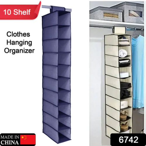 6742 10TIER MULTIPURPOSE STORAGE RACK FOLDABLE COLLAPSIBLE FABRIC WARDROBE ORGANISER FOR CLOTHES