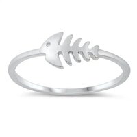 925 Sterling Silver Handcrafted Fish Skeleton Ring Plain Silver Rings