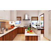 Island Modular Kitchen - 100% Plywood, Large Size With Customizable Cabinets , Elegant Design And Efficient Space Utilization