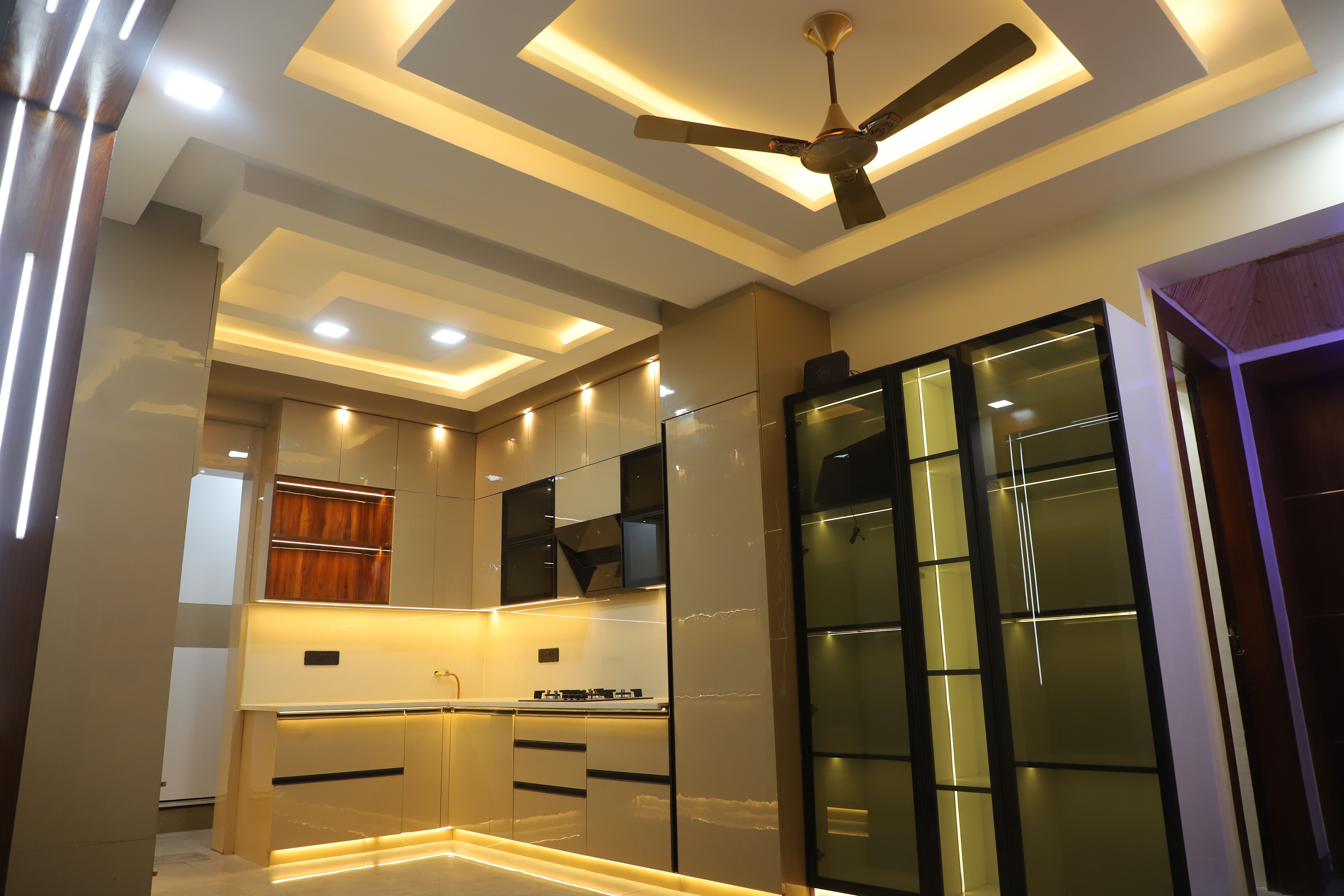 U Shape Glossy Modular Kitchen