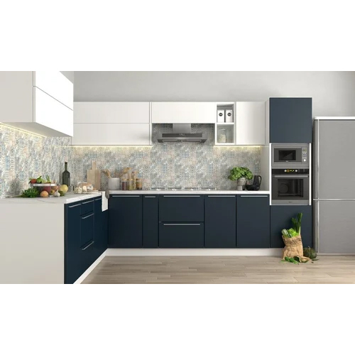 L Shape Gloss Wooden Modular Kitchen