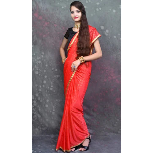 Ladies Red Plain Silk Saree