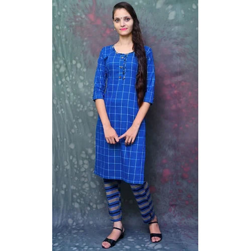 Washable Ladies Cotton Blue Kurti Set