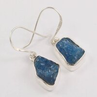 925 Sterling Silver Handcrafted Beautiful Natural Neon Apatite Rough Stone Dangle Earrings
