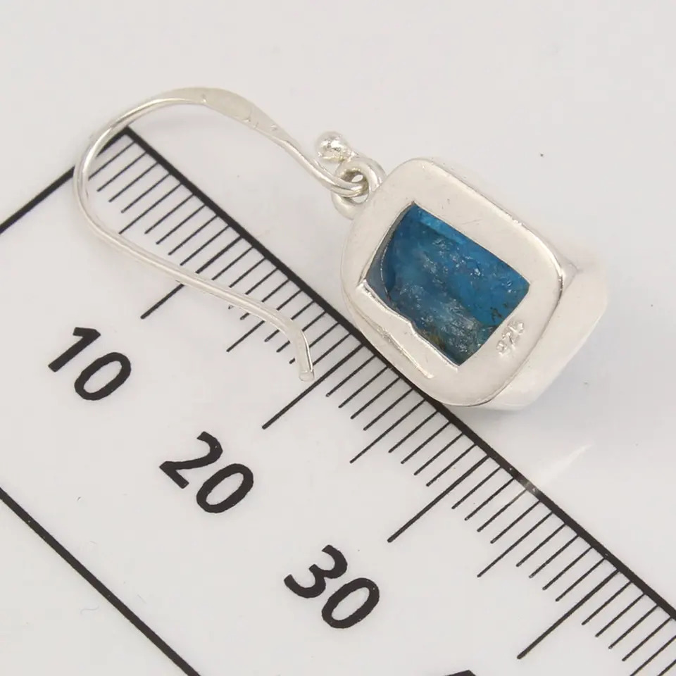 925 Sterling Silver Handcrafted Beautiful Natural Neon Apatite Rough Stone Dangle Earrings