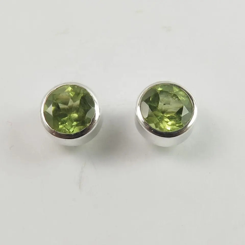 Attractive Small Peridot Stud Post Earrings 925 Sterling Silver