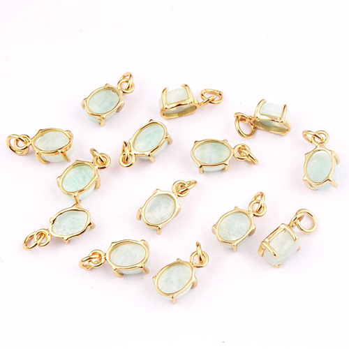 Amazonite Oval Shape 6X8mm Prong set Gold Vermeil Sterling Silver Charms
