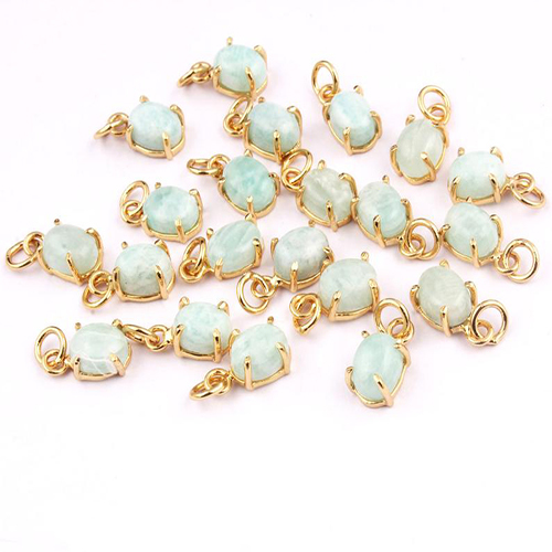 Amazonite Oval Shape 6X8mm Prong set Gold Vermeil Sterling Silver Charms