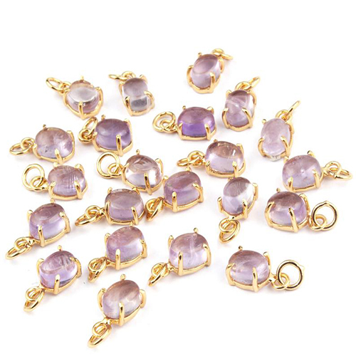 Amethyst Oval Shape 6X8mm Prong set Gold Vermeil Sterling Silver Charms