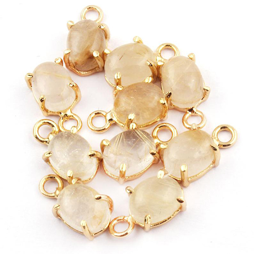 Golden Rutile Oval Shape 6X8mm Prong set Gold Vermeil Sterling Silver Charms