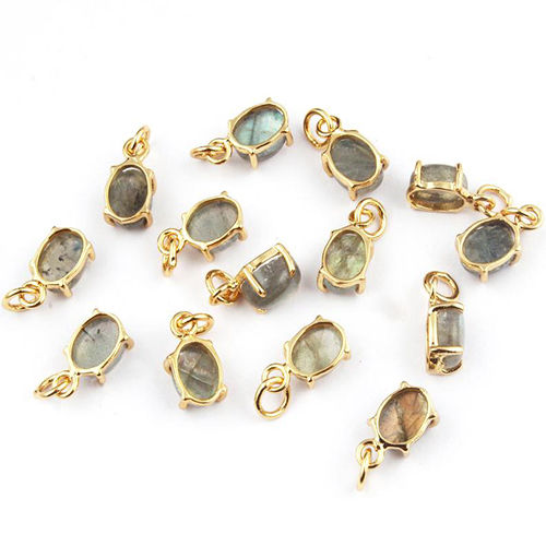 Labradorite Oval Shape 6X8mm Prong set Gold Vermeil Sterling Silver Charms