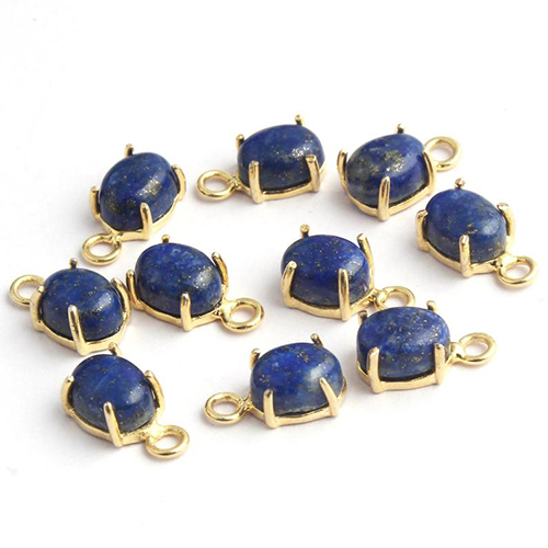 Lapis Lazuli Oval Shape 6X8mm Prong set Gold Vermeil Sterling Silver Charms