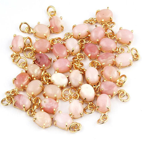 Pink Opal Oval Shape 6X8mm Prong set Gold Vermeil Sterling Silver Charms