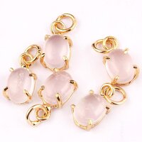 Pink Opal Oval Shape 6X8mm Prong set Gold Vermeil Sterling Silver Charms