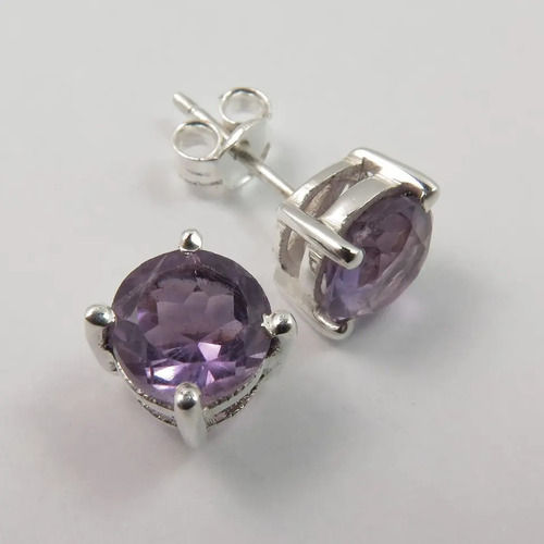 925 Sterling Silver Beautiful Amethyst Round Shape Stud Earrings