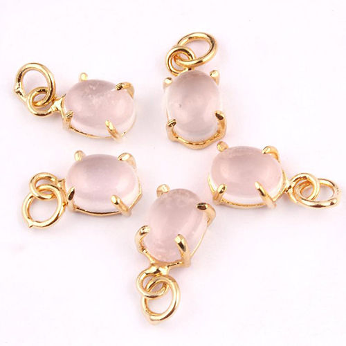 Rose Quartz Oval Shape 6X8Mm Prong Set Gold Vermeil Sterling Silver Charms Size: 6X8M