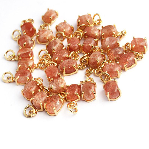 Sunstone Oval Shape 6X8mm Prong set Gold Vermeil Sterling Silver Charms