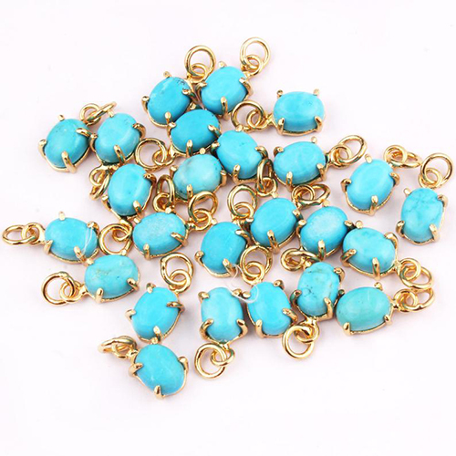 Turquoise Oval Shape 6X8mm Prong set Gold Vermeil Sterling Silver Charms