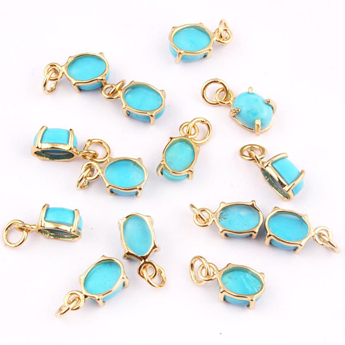 Turquoise Oval Shape 6X8mm Prong set Gold Vermeil Sterling Silver Charms