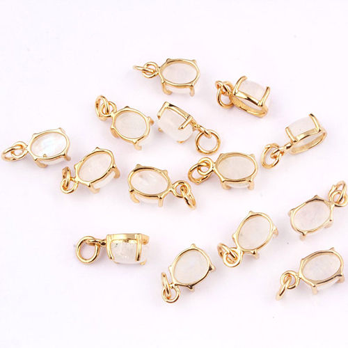 White Moonstone Oval Shape 6X8mm Prong set Gold Vermeil Sterling Silver Charms