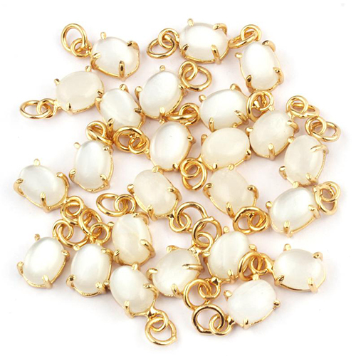 White Moonstone Oval Shape 6X8mm Prong set Gold Vermeil Sterling Silver Charms