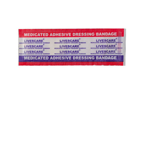 Medicated Adhesive Dressing Bandage - Cloth and Plastic Material, 19mm x 70mm Strip, 25mm Round Spot, 37mm x 37mm Square Sizes | Nonadhesive Film, Breathable Perforations, Skin-Friendly Adhesive, Benzalkonium Chloride Infused