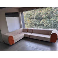 L Shape Office Sofa - Eco-friendly Fabric, Steel Frame, Cream Color | Two-seater, Modern Design, Smooth Finish
