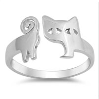 925 Sterling Silver Unique Handcrafted Cat Plain Silver Rin