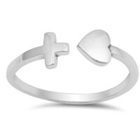 925 Sterling Silver Handcrafted Heart Ring Cross Ring Silver Ring