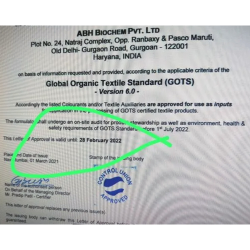 Gots Approved Textile Chemicals