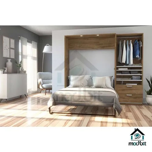 Mica Eco Voguish Vertical Wall Bed With Side Cabinet Wardrobe