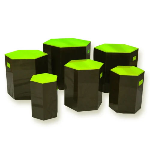 Pulcro Green and Brown Hexagonal Stools