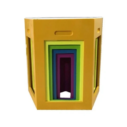 Pulcro Rainbow Pentagonal Stool - HDHMR Wood, Durable Indoor Furniture | Modern Indian Style, Home Decor Accent
