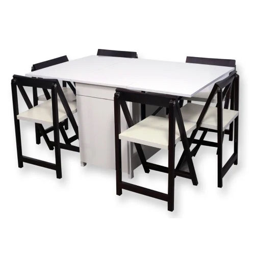 White Arcane Dining Console Table With 6 Hidden Chairs