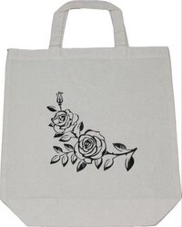Rose Printed Cotton Bags - Cotton Fabric, 14 Inches, Natural & White Colors | Hand Length Handle, Customizable Sizes & Eco-friendly Shopping Solution