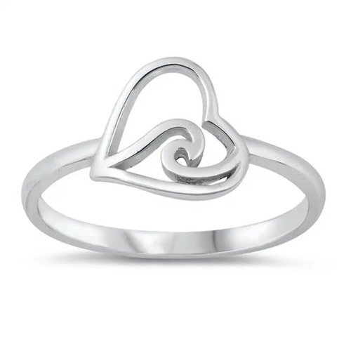 925 Sterling Silver Handmade Wave Ring Plain Silver Heart Ring