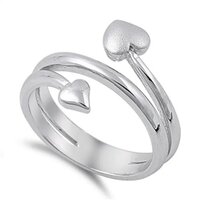925 Sterling Silver Handcrafted Double Heart Plain Silver Ring