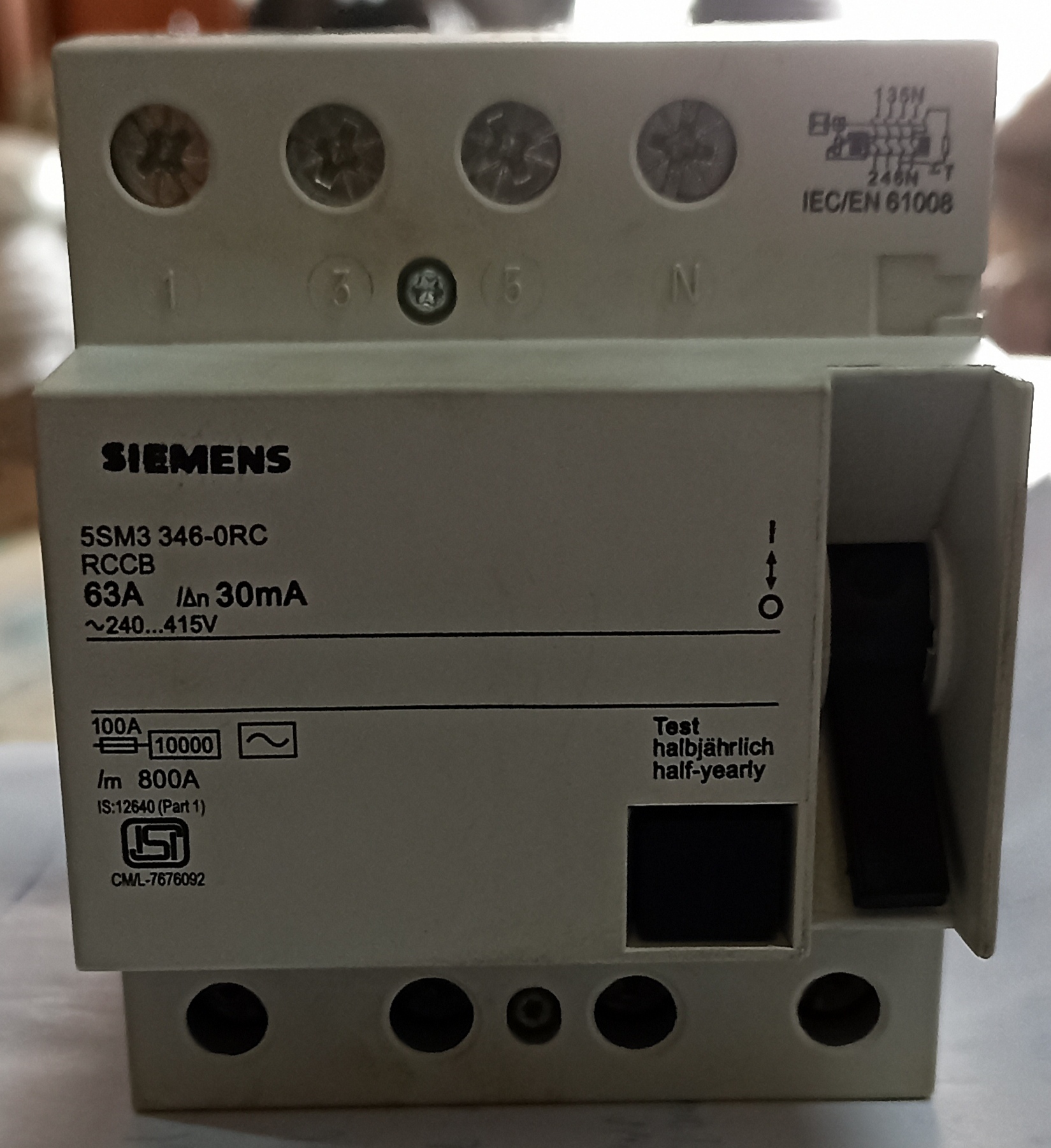SIEMENS 63A 4P RCCB